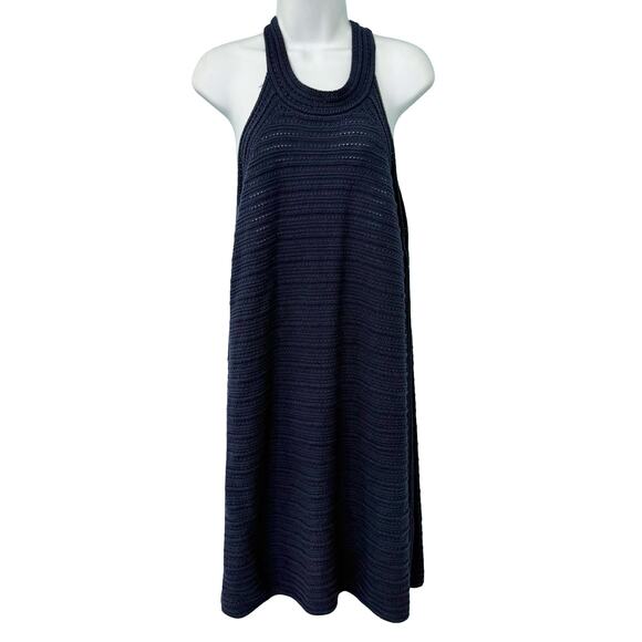Gap Navy Blue Crochet Mini Halter Button Back Trapeze Dress size XL NEW Tags - Picture 2 of 10